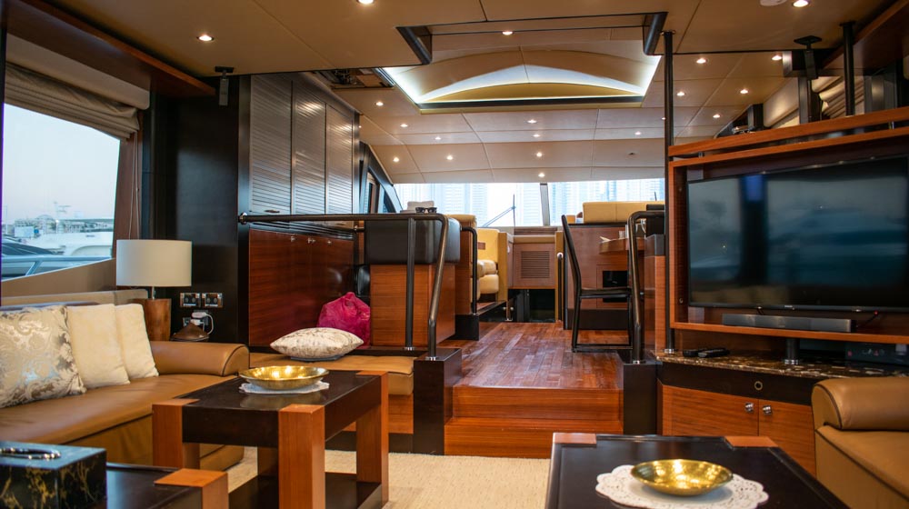 spacious yacht saloon with entertainment facilities for parties